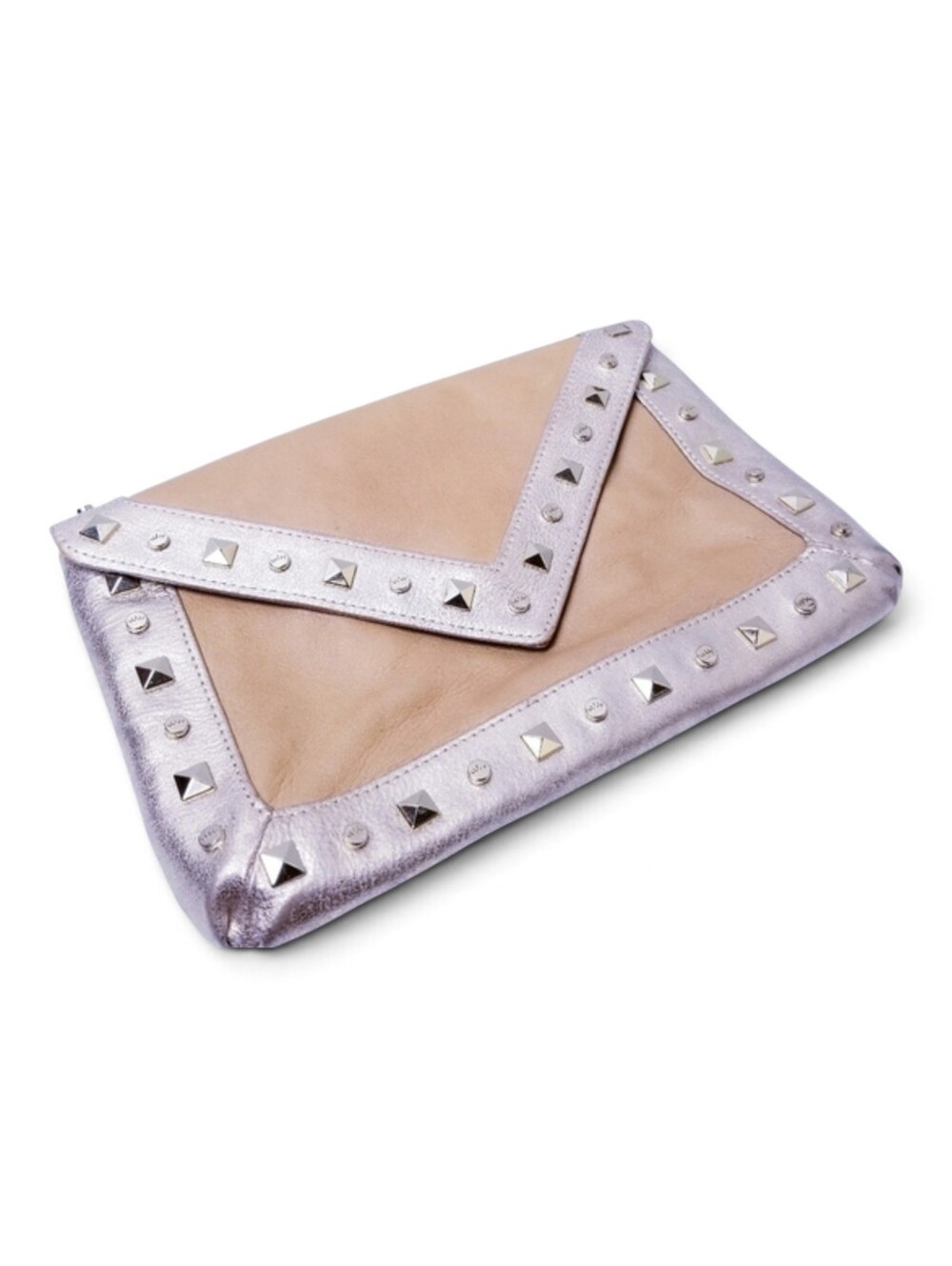 Elaine Turner Clutch OS Studded Envelope Evening Purse Gold Hardware Tan Leather